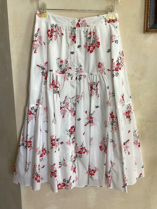 Rebecca Taylor Dresses & Skirts - NWOT-REBECCA TAYLOR 100% COTTON PINK WHITE FLORAL FRONT BUTTON SKIRT SIZE 6